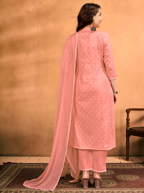 Anouk Ethnic Motifs Embroidered Thread Work Pure Cotton Kurta With Trousers & Dupatta