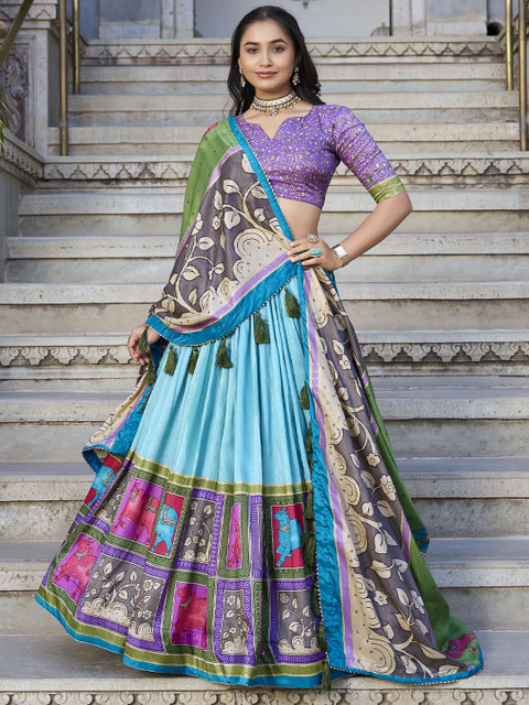 LOOKNBOOK ART Kalamkari Printed Ready to Wear Lehenga & Unstitched Blouse With Dupatta