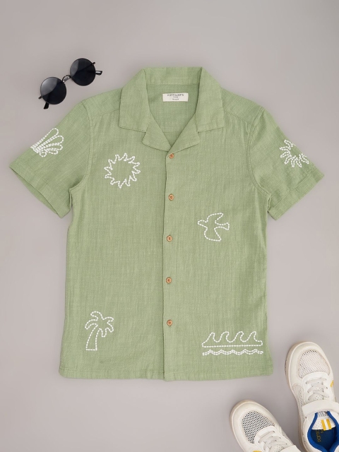 Pantaloons Junior Boys Cuban Collar Graphic Printed Cotton Casual Shirt