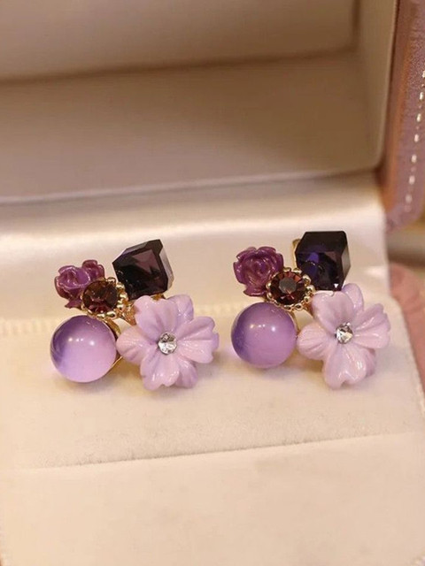 kazare Rhodium Plated Artificial Stones Studded Floral Shaped Studs