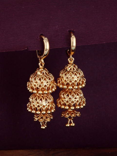 Vighnaharta Gold-Plated Ghungroo Beaded Dome Shaped Jhumkas