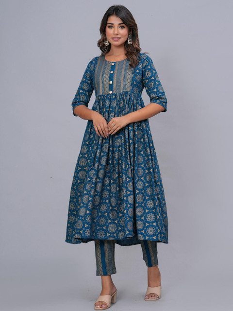 SQKURTI Turquoise Blue Viscose Rayon Kurta Sets