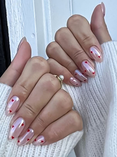 GLOW CUPID Set Of 24 Glossy Finish Reusable Press On Nails - Heartbeats