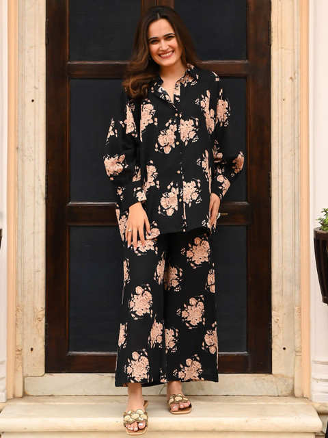 Moda Rapido Floral Printed Shirt Collar Shirt With Trousers Co-Ords