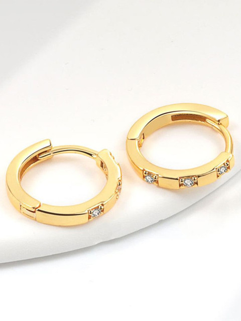 MYKI Stainless Steel Gold Plated Cubic Zirconia Studded Circular Shaped Hoop Earrings