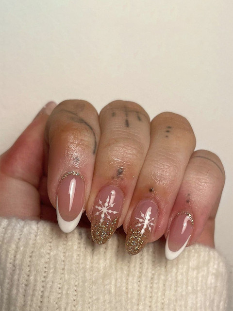 GLOW CUPID Set Of 24 Almond Shape Glossy Finish Reusable Press On Nails - Frosted-Glam