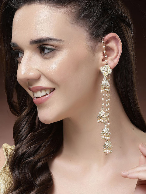 KARATCART Gold Plated Kundan Studded Contemporary Jhumkas Earrings
