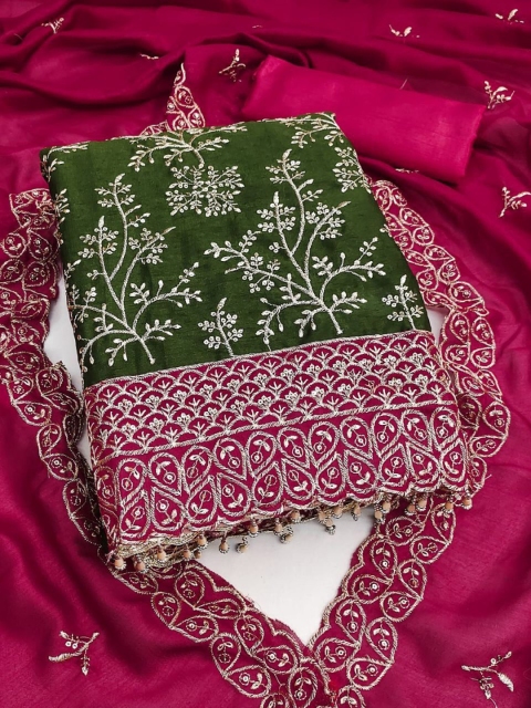 KALINI Embroidered Art Silk Unstitched Dress Material