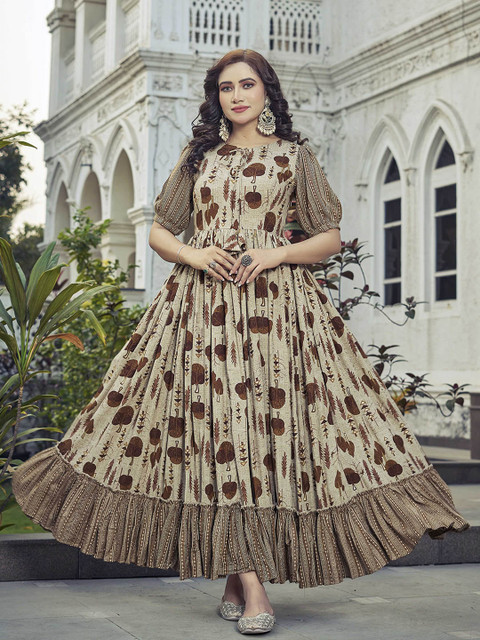 CHANSI Floral Printed Pleated Flared Maxi Dress