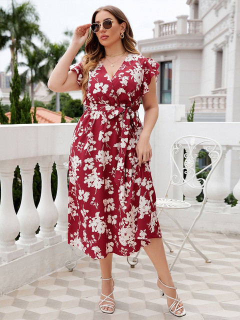 Sztori Women Plus size Floral Printed Wrap Dress - Image 5