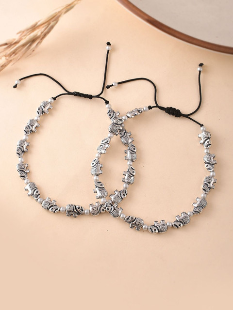 Silvermerc Designs Silver-Plated Elephant Design Oxidised Anklet