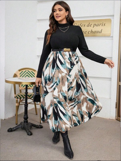 Sztori Women Plus Size High Neck Fit and Flare Midi Dress