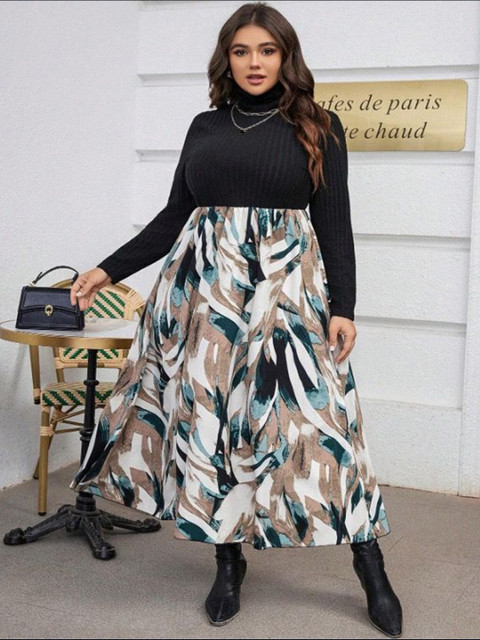 Sztori Women Plus Size High Neck Fit and Flare Midi Dress - Image 5