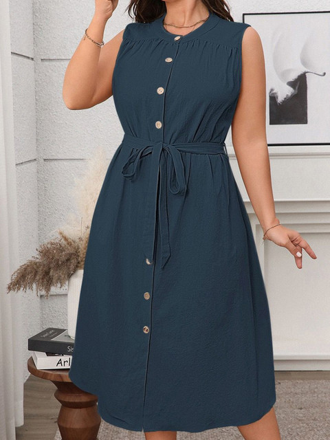 Sztori Women Plus Size Shirt Cotton Midi Dress - Image 2