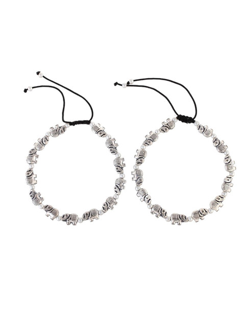 Silvermerc Designs Silver-Plated Elephant Design Oxidised Anklet - Image 2