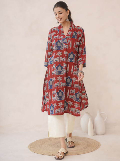 GOODHAND Women Pure Cotton Hand Block Printed Kurta