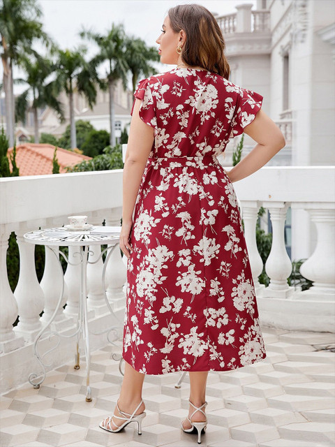 Sztori Women Plus size Floral Printed Wrap Dress - Image 4