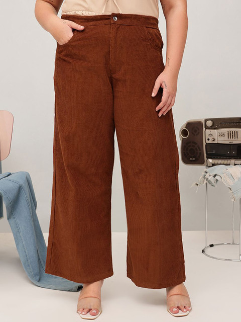 CURVY STREET Women Original Textured Wide Leg Corduroy Trousers