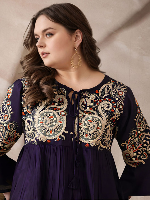 all about you Women Ethnic Motif Embroidered Bell Sleeve Empire Top