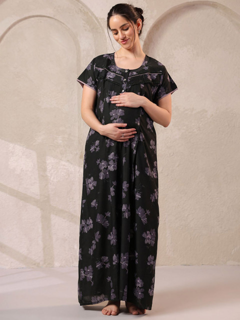 NIGHTSPREE Floral Printed Maternity Maxi Nightdress