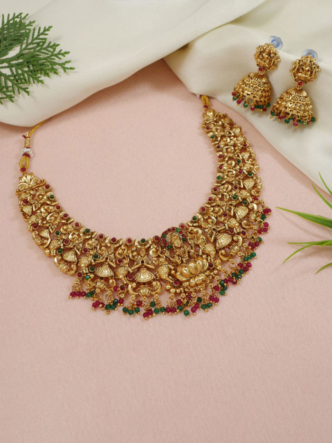 SGA FASHION Gold-Plated AD Studded & Beaded Jewellery Set