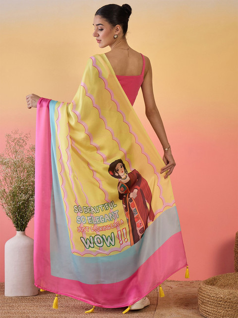 Sangria Colourblocked Satin Saree With Unstitched Blouse - Image 5