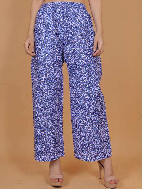Mytrendzs Women Blue Printed Cotton Palazzo with One Side Pocket - Image 2
