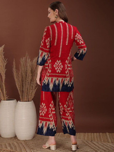KALINI Printed Mandarin Collar Tunic With Palazzos Co-Ords - Image 4