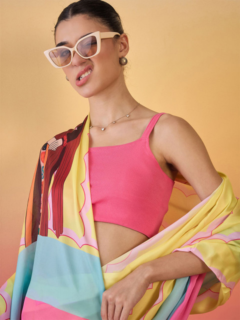 Sangria Colourblocked Satin Saree With Unstitched Blouse - Image 6