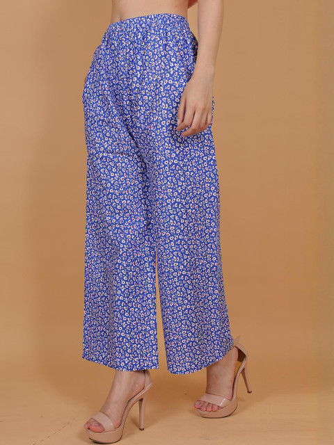 Mytrendzs Women Blue Printed Cotton Palazzo with One Side Pocket - Image 3