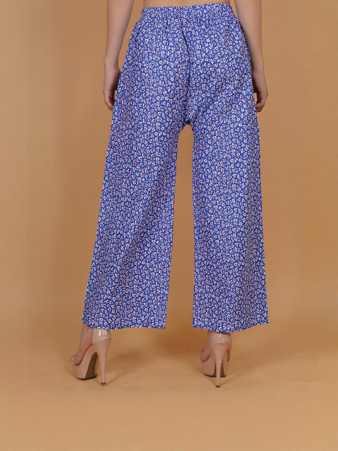 Mytrendzs Women Blue Printed Cotton Palazzo with One Side Pocket - Image 4