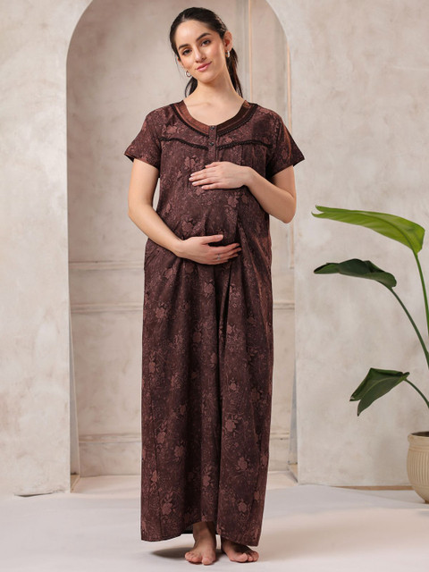 NIGHTSPREE Women Maternity Printed Maxi Nightdress