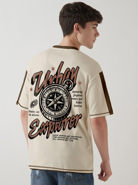 Crazymonk Graphic Printed Drop-Shoulder Sleeves Cotton Oversized T-shirt