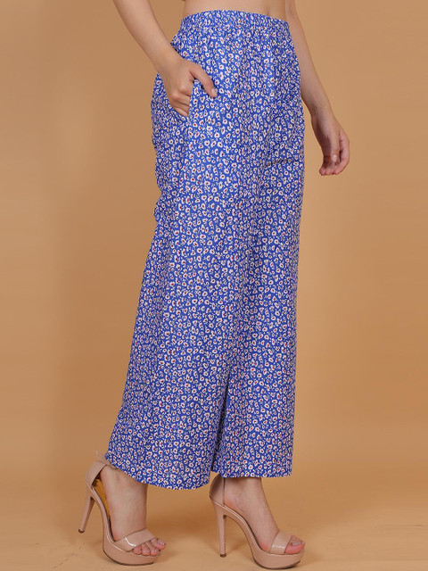 Mytrendzs Women Blue Printed Cotton Palazzo with One Side Pocket - Image 7