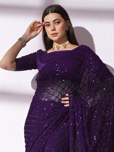 DIVASTRI Embellished Sequinned Pure Georgette Saree