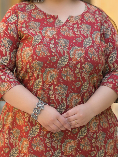 Lee Moda Printed Pure Cotton V-Neck Three Fourth Sleeve Plus Size Tunic & Trouser Co-Ord - Image 2