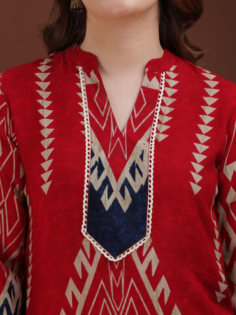 KALINI Printed Mandarin Collar Tunic With Palazzos Co-Ords - Image 2
