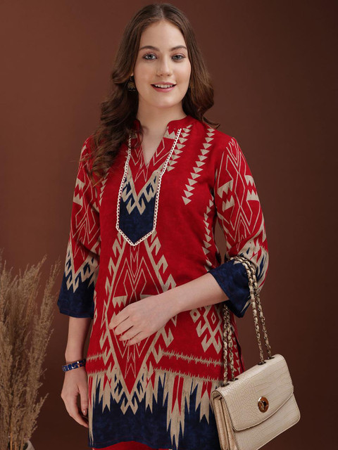 KALINI Printed Mandarin Collar Tunic With Palazzos Co-Ords - Image 5