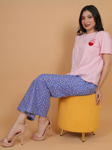 Mytrendzs Women Blue Printed Cotton Palazzo with One Side Pocket - Image 6