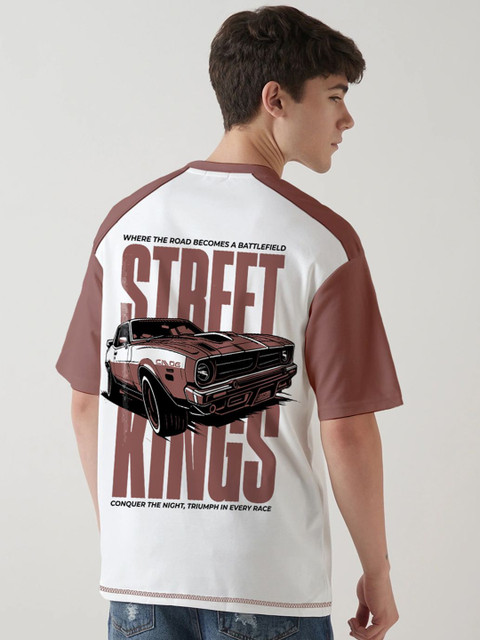 Crazymonk Graphic Printed Raglan Sleeves Cotton Oversized T-shirt