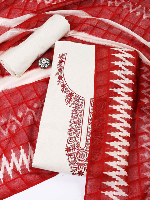 Meena Bazaar Floral Embroidered Thread Work Unstitched Dress Material