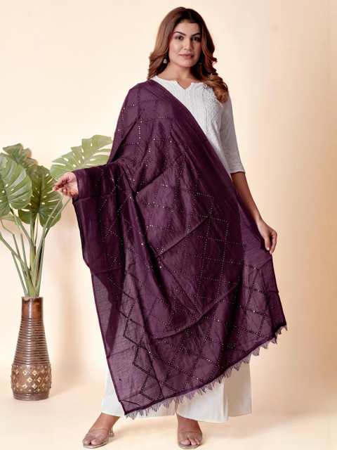 EBADAT Embroidered Burgundy Cotton Dupatta