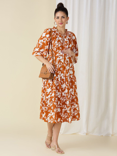 MeeMee Women Floral Print Flared Sleeve Maternity Fit & Flare Dress - Image 6