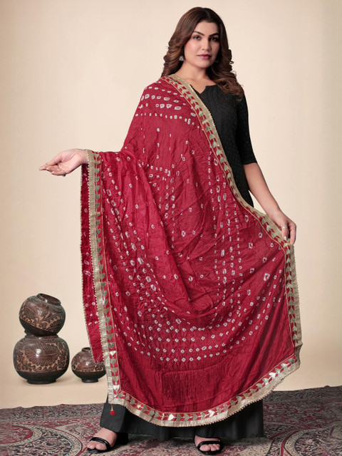 EBADAT Printed Red Chiffon Dupatta