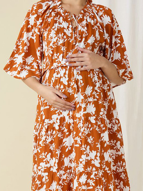 MeeMee Women Floral Print Flared Sleeve Maternity Fit & Flare Dress - Image 2