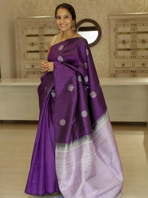 CaniBani Purple Silk Blend Banarasi Sarees
