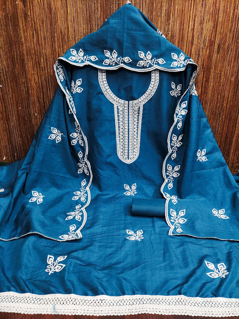 HERE&NOW Floral Embroidered Sequinned Pure Cotton Unstitched Dress Material - Image 2