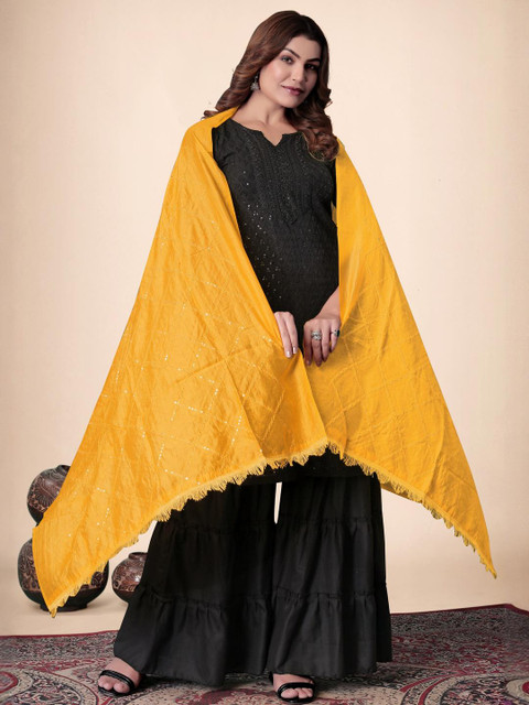 EBADAT Embroidered Yellow Cotton Dupatta - Image 6