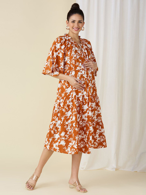 MeeMee Women Floral Print Flared Sleeve Maternity Fit & Flare Dress - Image 3