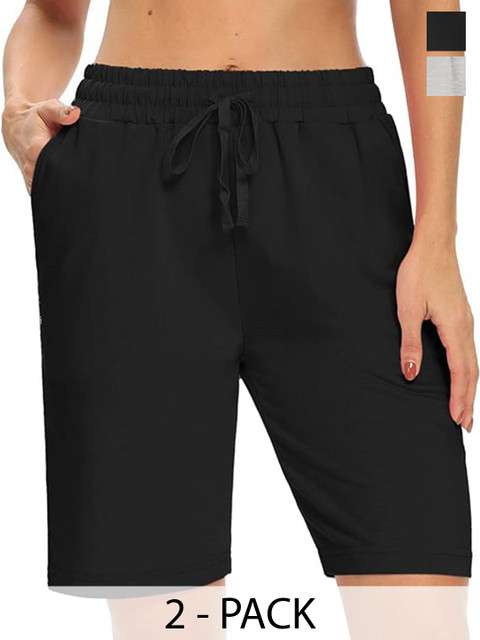 Hotfits Women Pack Of 2 Rapid-Dry Regular Fit High-Rise Shorts